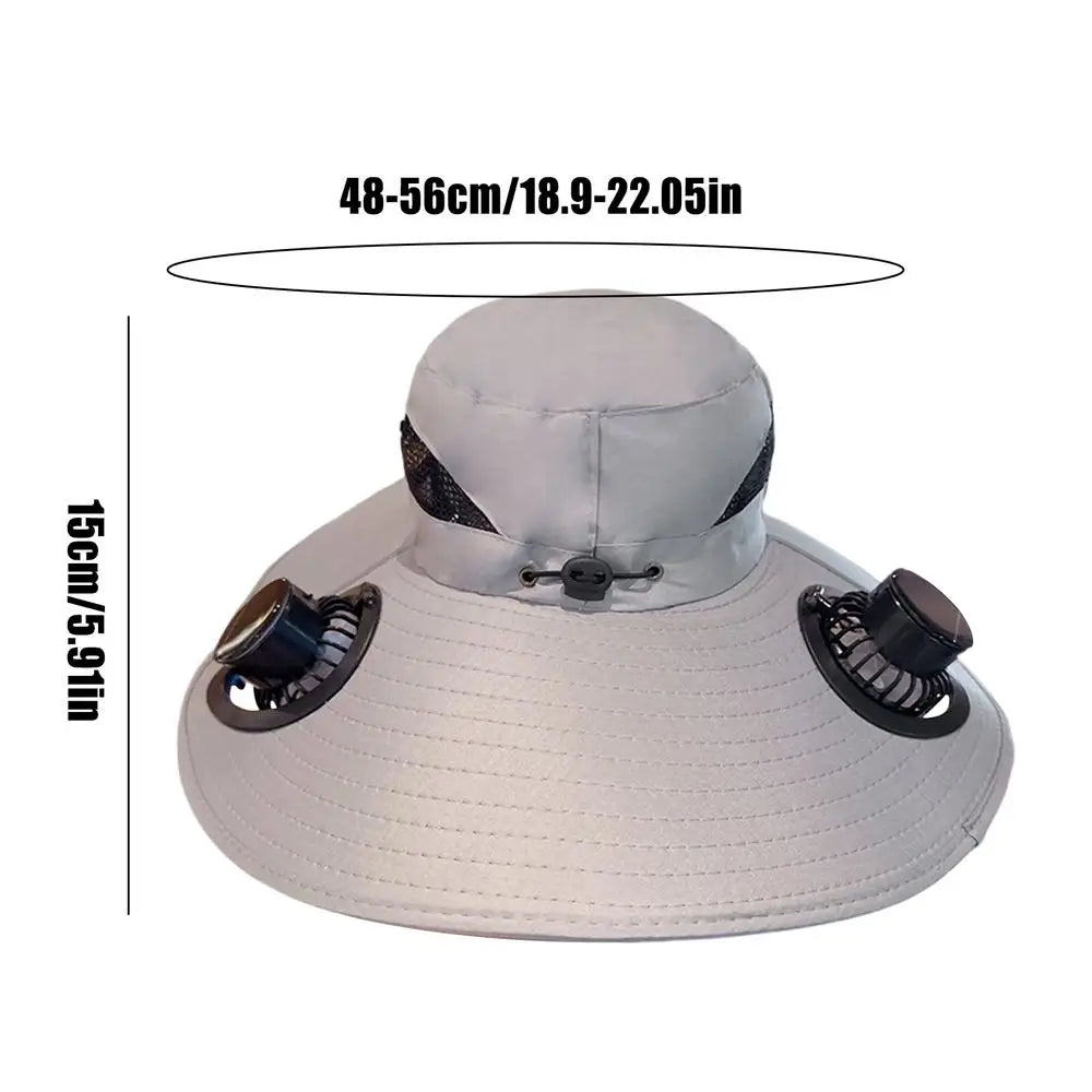 Solar Fan Hat UV Resistant Sun Hat with 2 Solar Fan Breathable Outdoor Sports Wide Brim Hat Beach Camping Hiking Fishing Hat