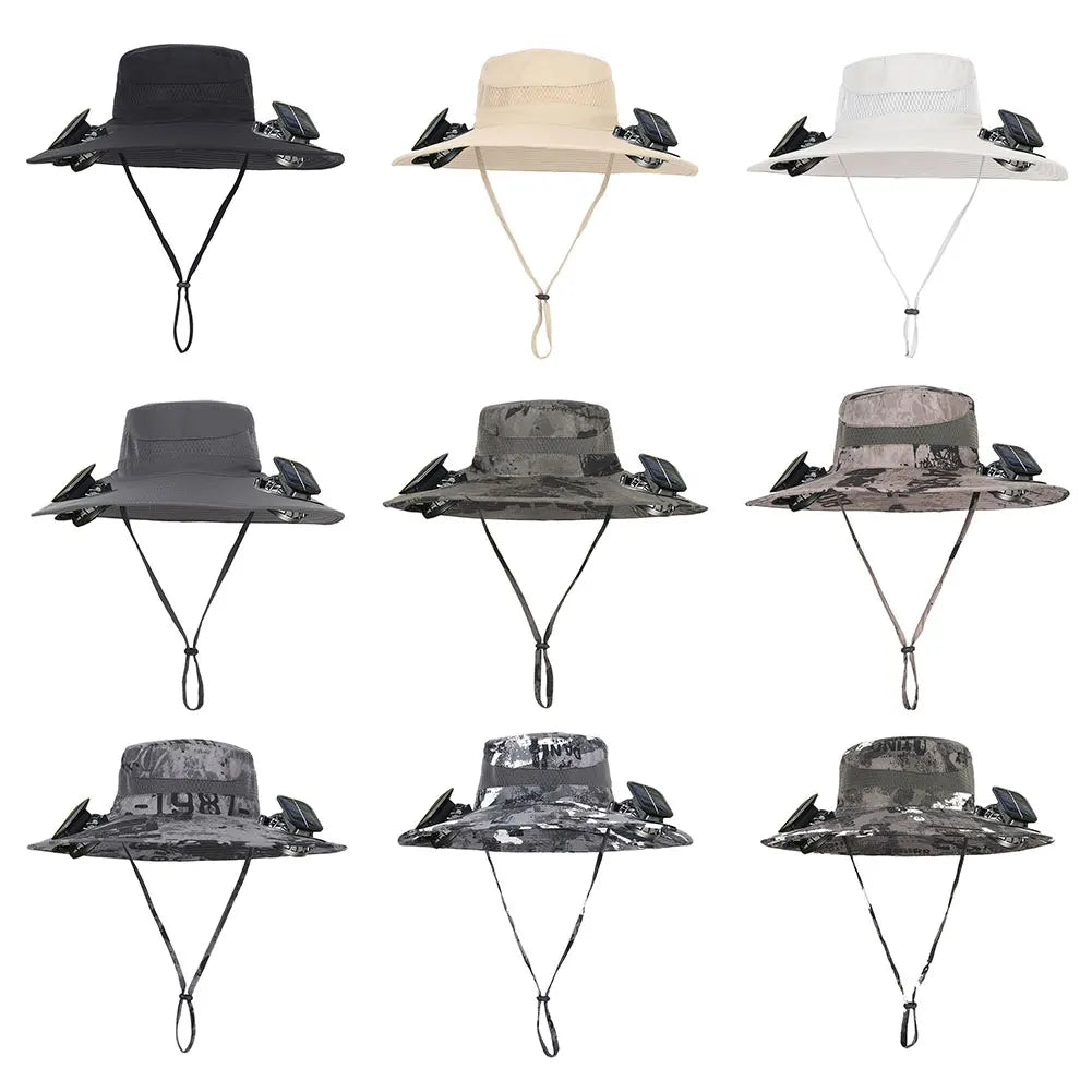 Solar Fan Hat Outdoor Fishing Hat with 2 Solar Fan Wide Brim Bucket Hat Summer Cap for Men Outdoor Camping Fishing Hiking