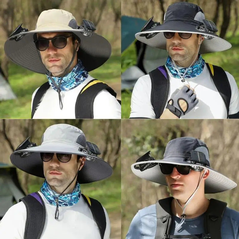 Solar Fan Hat UV Resistant Sun Hat with 2 Solar Fan Breathable Outdoor Sports Wide Brim Hat Beach Camping Hiking Fishing Hat