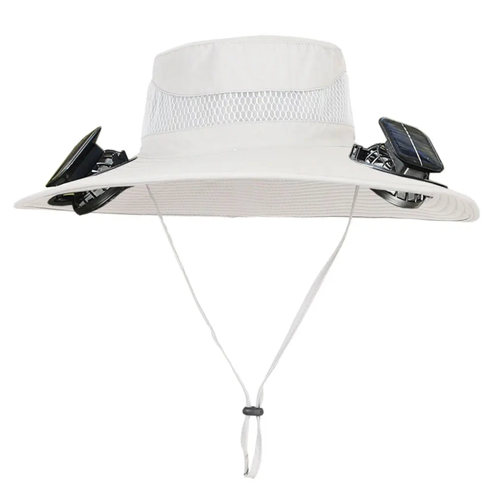 Solar Fan Hat Outdoor Fishing Hat with 2 Solar Fan Wide Brim Bucket Hat Summer Cap for Men Outdoor Camping Fishing Hiking