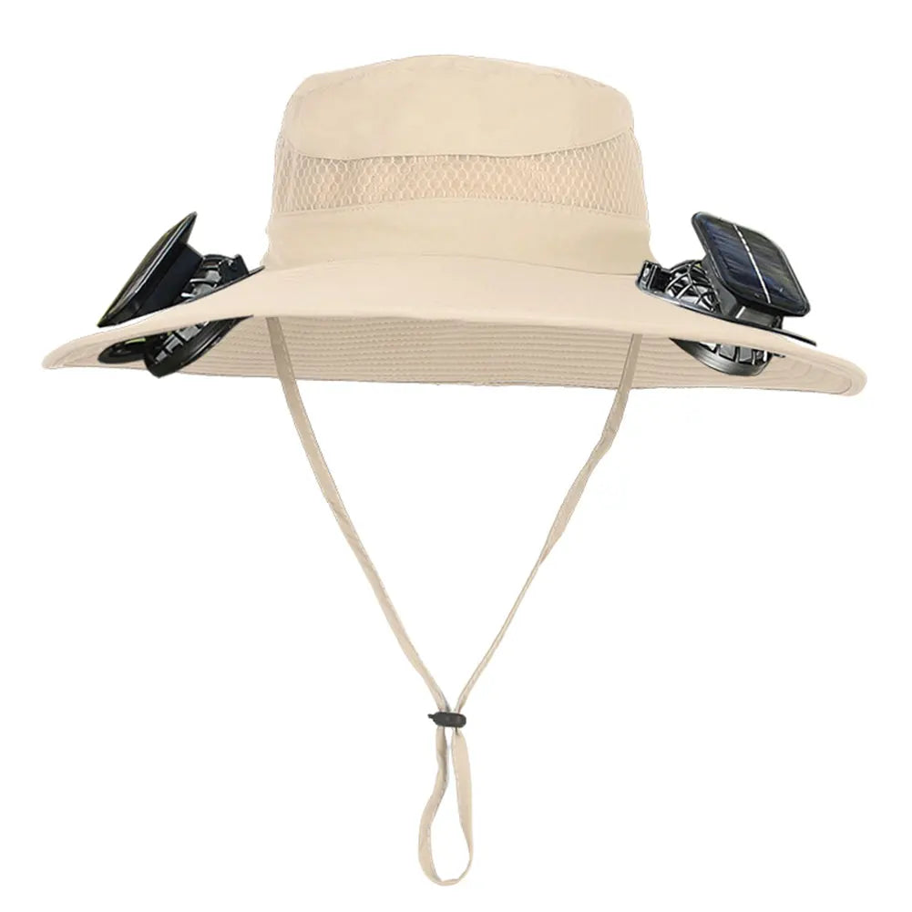 Solar Fan Hat Outdoor Fishing Hat with 2 Solar Fan Wide Brim Bucket Hat Summer Cap for Men Outdoor Camping Fishing Hiking