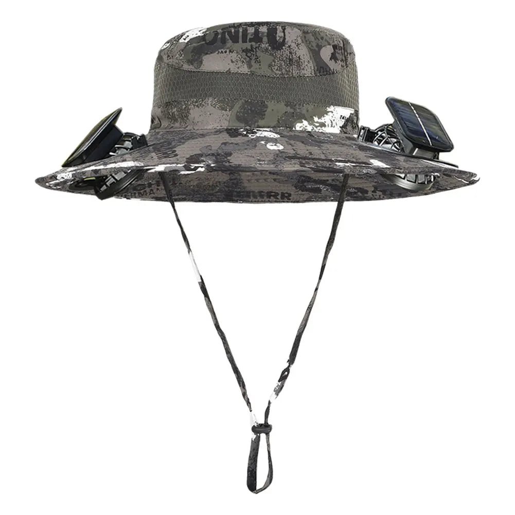 Solar Fan Hat Outdoor Fishing Hat with 2 Solar Fan Wide Brim Bucket Hat Summer Cap for Men Outdoor Camping Fishing Hiking