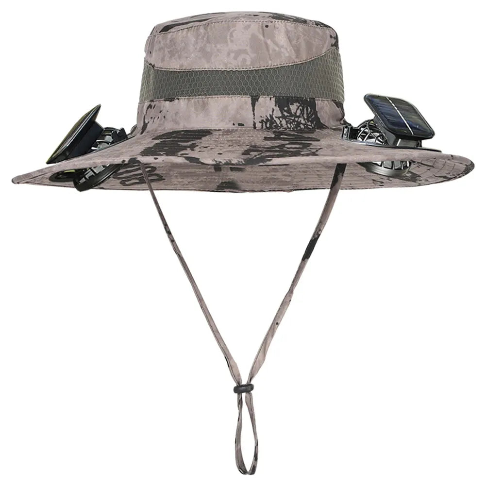 Solar Fan Hat Outdoor Fishing Hat with 2 Solar Fan Wide Brim Bucket Hat Summer Cap for Men Outdoor Camping Fishing Hiking
