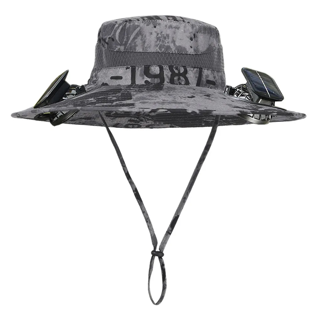 Solar Fan Hat Outdoor Fishing Hat with 2 Solar Fan Wide Brim Bucket Hat Summer Cap for Men Outdoor Camping Fishing Hiking