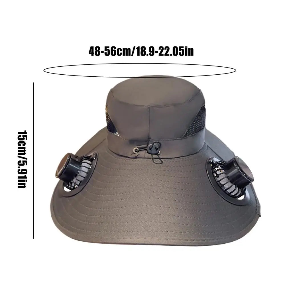 Solar Fan Hat UV Resistant Sun Hat with 2 Solar Fan Breathable Outdoor Sports Wide Brim Hat Beach Camping Hiking Fishing Hat