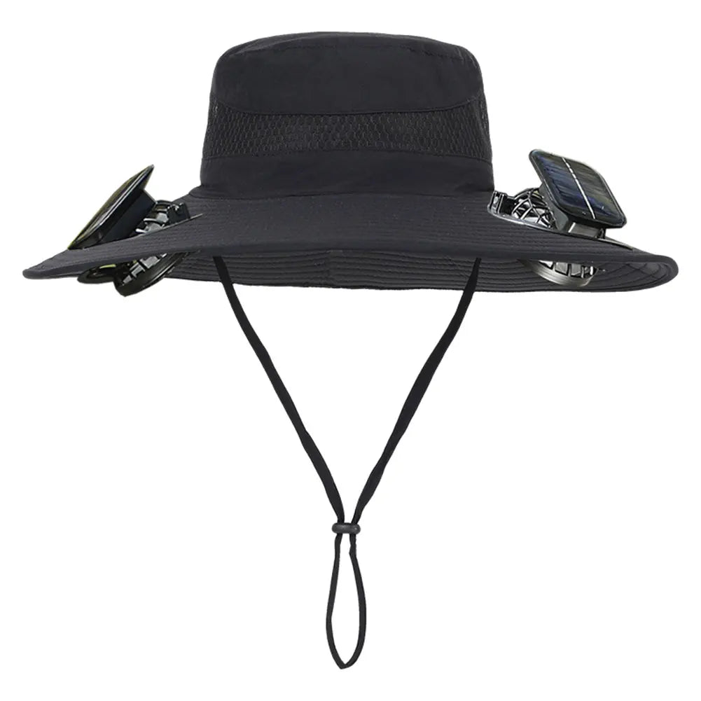 Solar Fan Hat Outdoor Fishing Hat with 2 Solar Fan Wide Brim Bucket Hat Summer Cap for Men Outdoor Camping Fishing Hiking
