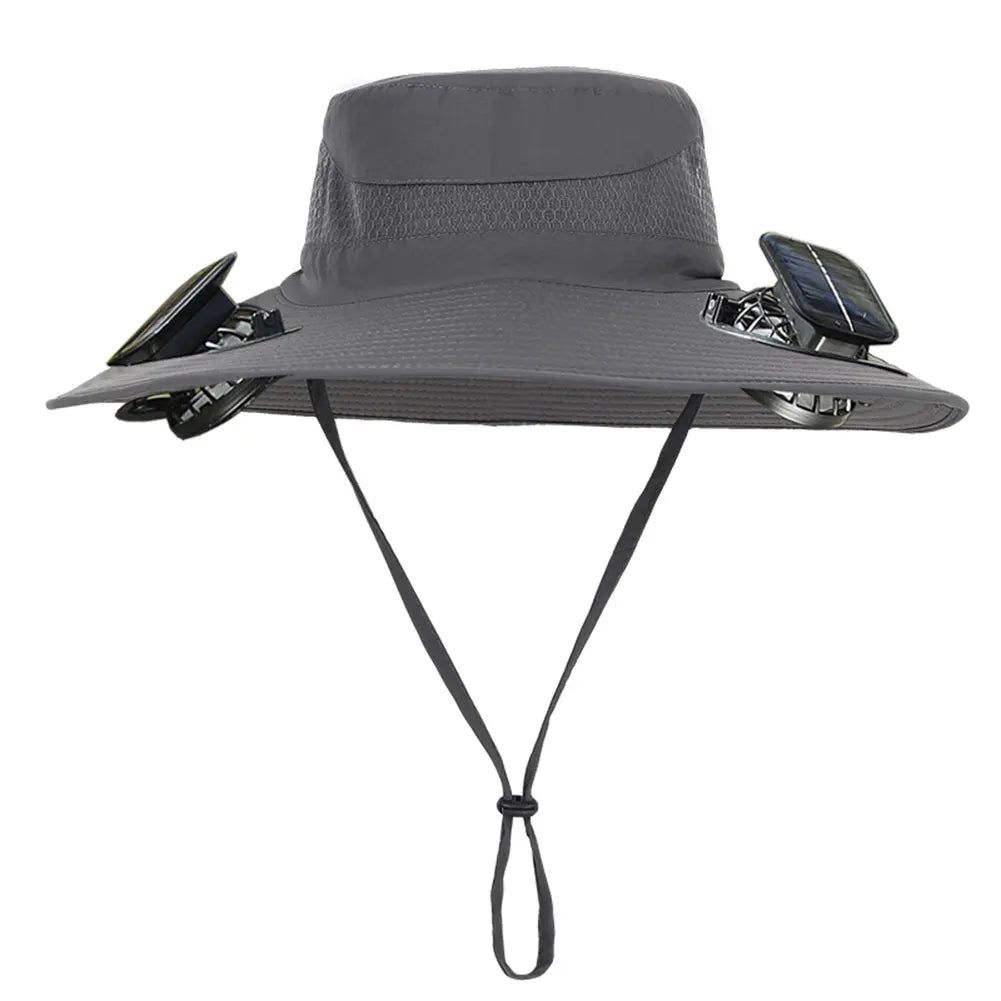 Solar Fan Hat Outdoor Fishing Hat with 2 Solar Fan Wide Brim Bucket Hat Summer Cap for Men Outdoor Camping Fishing Hiking
