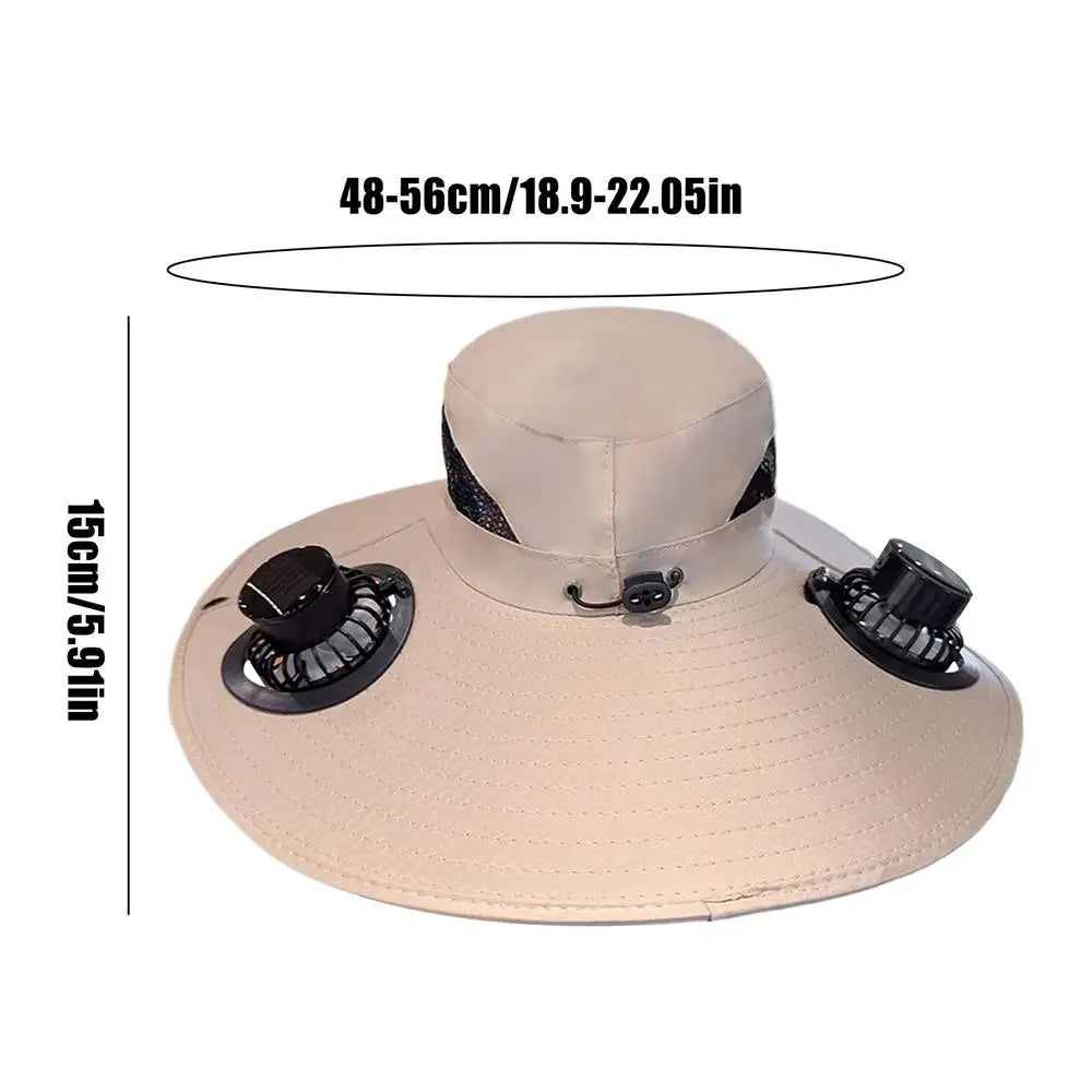 Solar Fan Hat UV Resistant Sun Hat with 2 Solar Fan Breathable Outdoor Sports Wide Brim Hat Beach Camping Hiking Fishing Hat