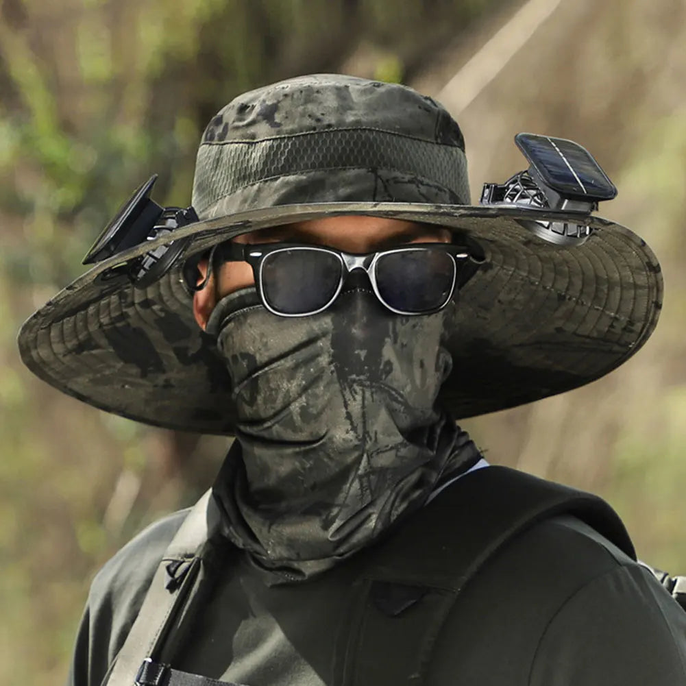 Solar Fan Hat Outdoor Fishing Hat with 2 Solar Fan Wide Brim Bucket Hat Summer Cap for Men Outdoor Camping Fishing Hiking