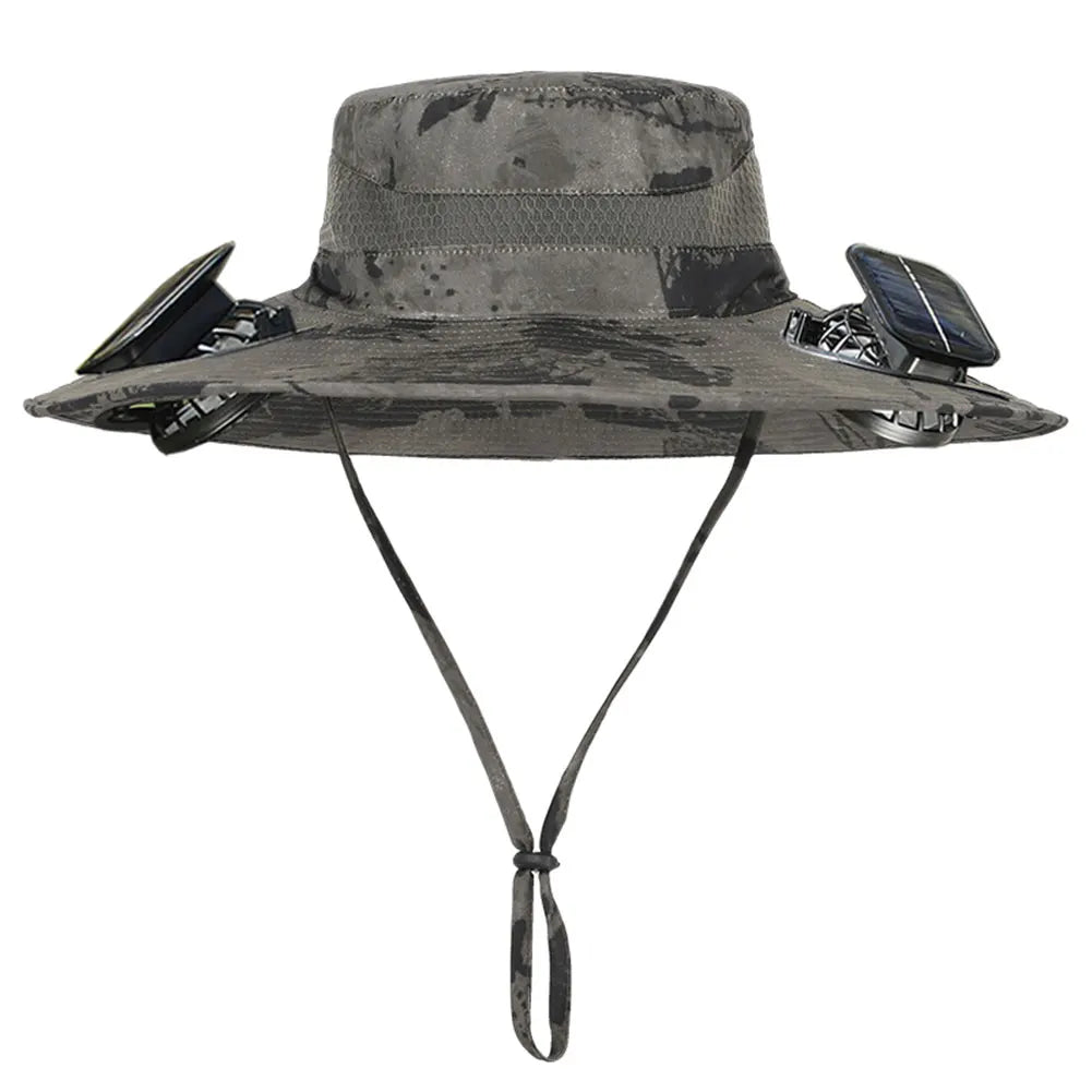 Solar Fan Hat Outdoor Fishing Hat with 2 Solar Fan Wide Brim Bucket Hat Summer Cap for Men Outdoor Camping Fishing Hiking